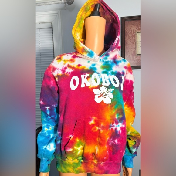 NWT Jon Lauren Womens Tie Dye Drawstring Multicolor Pullover Hoodie Size L - Picture 2 of 12